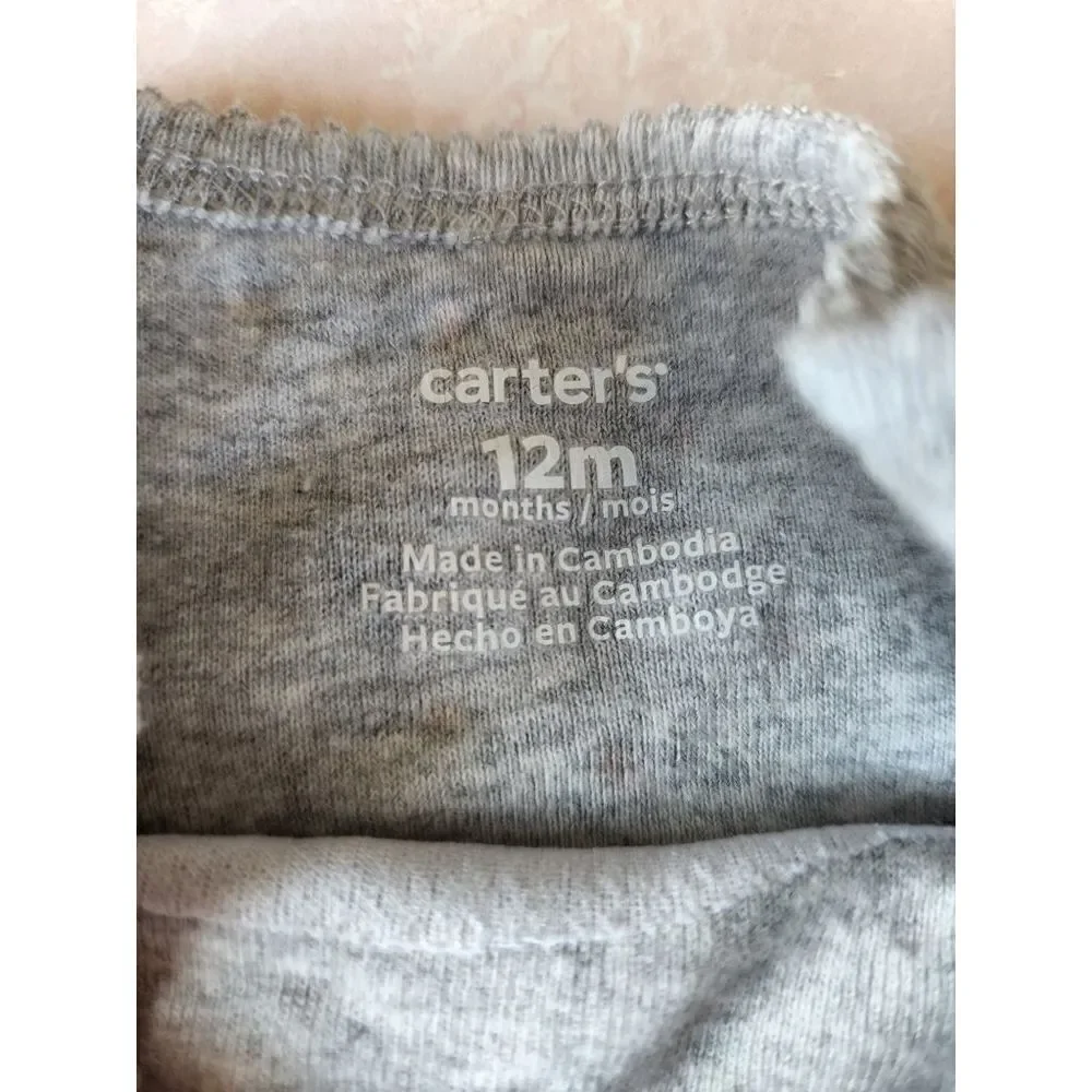 Carters 12 month baby girl little sister long sleeve bodysuit grey confetti polk